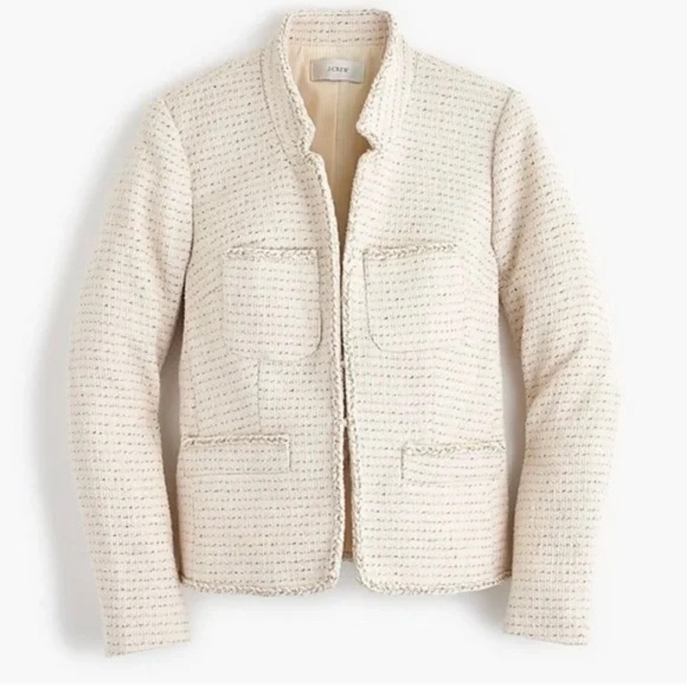 J. Crew Lady's Cream/Gold Lurex Metallic Tweed Blazer Jacket Ivory Colour Sz 12
